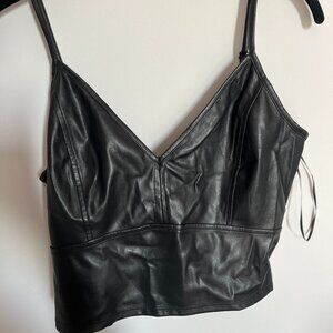 Bloomingdale’s Aqua Faux Leather Crop Top